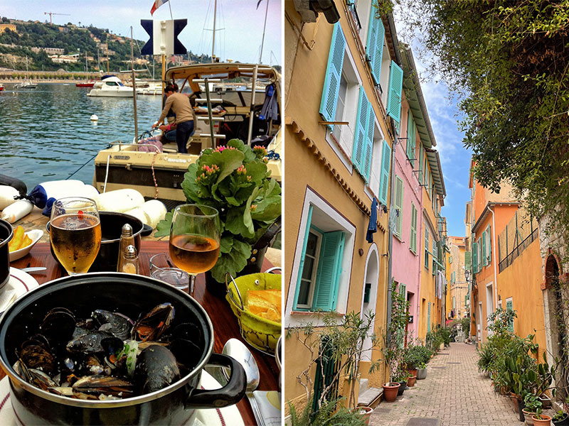 View over Villefranche-sur-Mer from a quayside restaurant